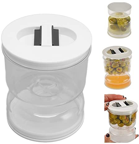 Essiggurken- und Olivenglas mit Sieb, auslaufsicheres Essiggurken- und Oliven-Sanduhrglas Acryl Essiggurken-Flip-Glas Kimchi-Glas Trocken- und Feuchttrennung Küche Einmachgläser