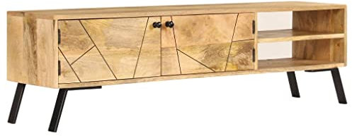 homiuse Meuble TV en bois massif mangue 140 x 30 x 40 cm - Buffet pour salon, TV, TV, meuble TV - Commode industrielle - Charme rustique - 2 compartiments ouverts et 2 compartiments avec porte