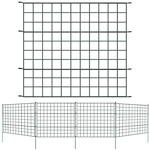 Yakimz Teichzaun Gartenzaun 5x, Gartenzäune Freigehege mit 11 Zaunelemente-5 Zaunelemente 6 Befestigungsstäben, Metallzaun Gitterzaun Länge 3,75m - Gerade, Grün
