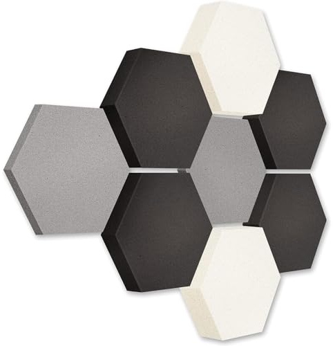 platino24 LOFT Honeycomb Schallabsorber – 8er Set – Wand & Decke – 3 Farben | Schalldämmung – Akustikpaneele – 3 Größen – Ø300mm – Montage ohne Werkzeug mit Klebepads – Plantingrau, Anthrazit, Schneeweiß