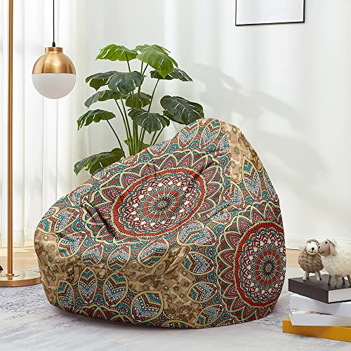 FANSU Sitzsack Waschbar Sitzsack Ohne Füllung Sitzsäcke für Kinder Erwachsene, Sitzsack-Stuhlbezug Indoor Outdoor Stofftier Aufbewahrung mit Reißverschlus (100x120cm,Retro Mandala)