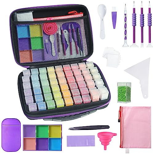 Douorgan Diamond Painting Storage Containers Diamond Painting Accessories and Tools Portable Organizer Shockproof Diamond Art Storage Case Jewelry Beads Storage Box (54 Square Jars)