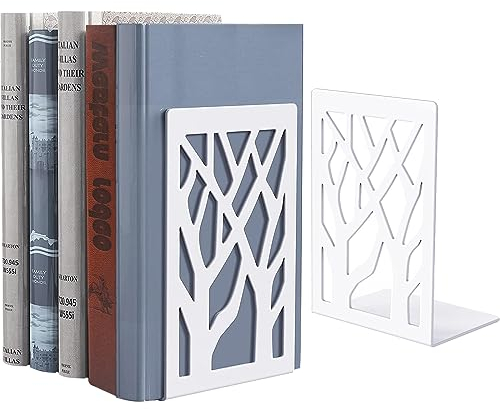 Buchstützen Metall, Buchhalter Regal-1 Paar Bookend Holder mit rutschfeste Bücherstopper für Schule Zuhause Büro (Weiß)