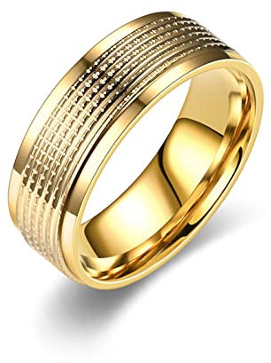 Epinki Ringe Edelstahl Vintage, 8MM Klassiker Hochzeitsband, Gold Partnerringe Bandringe für Damen Herren, Größe 65 (20.7)