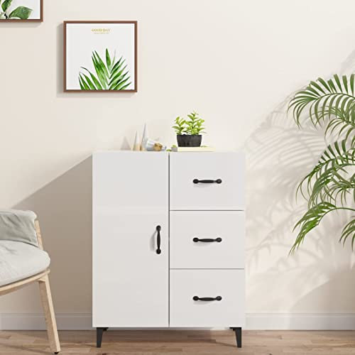 Homgoday Sideboard 69.5 x 34 x 90 cm in Gloss White Plywood Wardrobe, Storage Cabinet, Shelves for Indoor Wardrobe, Garden Furniture, Broom Holder for Bathroom, Indoor Home