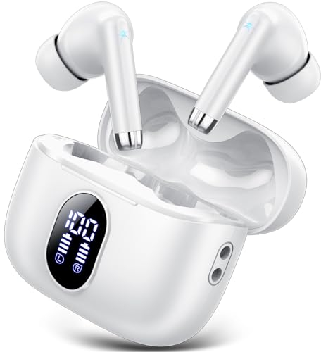 QXQ Auriculares Inalámbricos, Auriculares Bluetooth, mpermeables Cascos Inalambricos Bluetooth, Control Táctil, Carga Rápida USB-C, Blanco