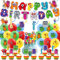 Blocks 40pcs Number Balloons & Decorations - Birthday Banner, Cupcake Toppers - Game Theme Party Pack