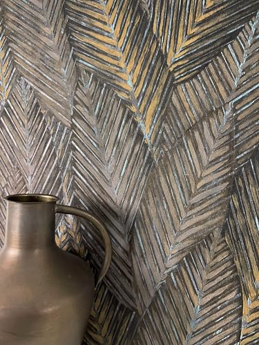 NEWROOM carta da parati Marrone Giungla Tessuto non Tessuto - Moderno Beige Grigio Foglie Foglie di banano Tropicale