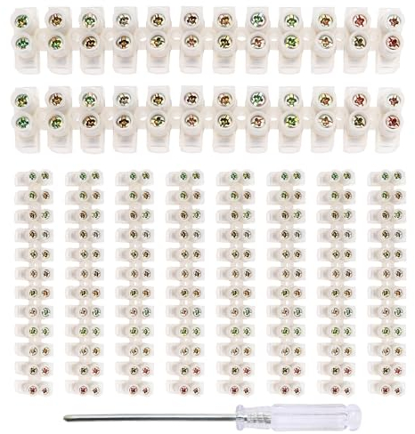 YIXISI 10 Pezzi Morsettiere Elettriche, Doppia Fila 12 Posizioni Morsetto a Vite, 3A Doppia Fila Morsettiere, Morsetti Elettrici a Vite, con Cacciavite, per Collegamento del Cavi