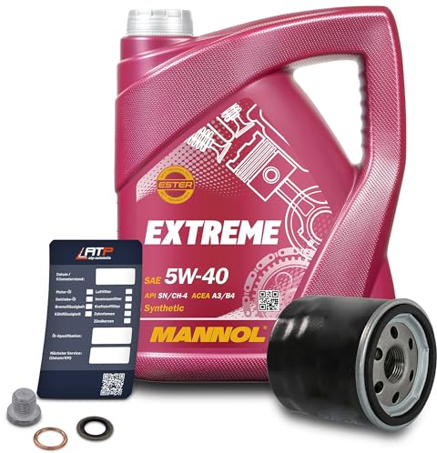 BESTPRICE Inspektionspaket Filterset mit 1x Ölfilter; 5L Motoröl 5W-40 MANNOL Extreme 5W-40; 1x Ölablassschraube; 1x Ölwechselanhänger