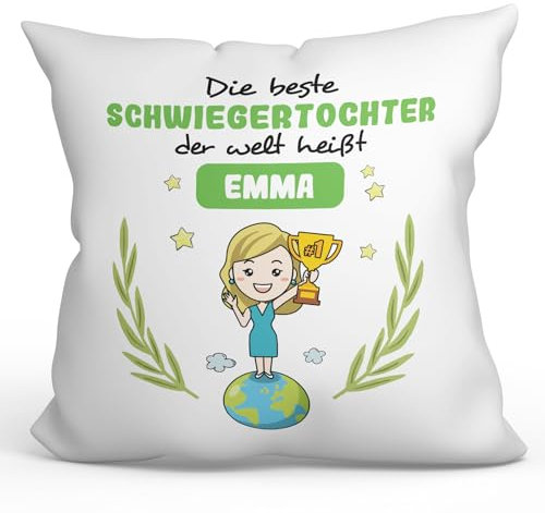 Mugffins Personalisierte Kissen mit Füllung mit Spruch für SCHWIEGERTOCHTER - Auf Deutsch - der Beste der Welt - 40 x 40 cm - Individuell Anpassbar Geschenk