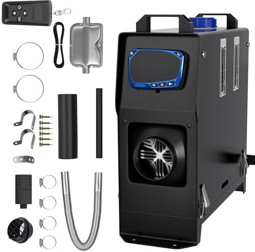SUBTLETY 12V 8kW Riscaldatore di Parcheggio Diesel Auto 0,18-0,48 L/h Riscaldatore Gasolio ad Aria con Telecomando Monitor LCD e Silenziatore per Camion RV Camper Barche Autobus (Nero, Tipo A)