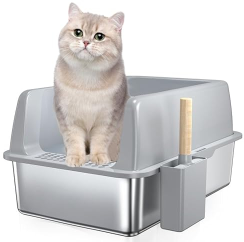 Katzentoilette aus Edelstahl, Katzenklo XXL Niemals Gerüche(60×40×30cm), Katzentoilette XXL Antihaft Glatte Oberfläche, Große Katzen und Kaninchen Metall klo, Leicht zu Reinigen Katzen Klo