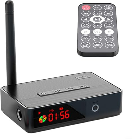 Bluetooth-kompatibler 5.3-Senderempfänger, NFC-Faser-Koaxial-Bluetooth-Adapter mit Fernbedienung DC 5 V TF-Karte und USB-Disk-Wiedergabe
