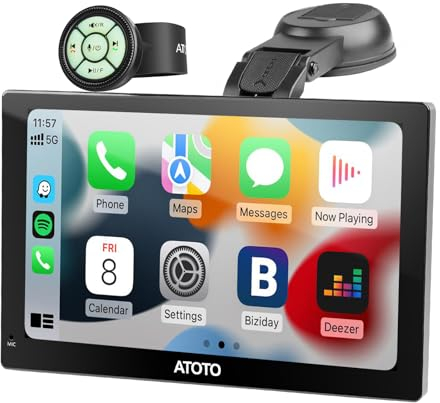 ATOTO P5 Tragbares Autoradio, 9-Zoll QLED blendfreies Touchscreen, Wireless CarPlay & Kabelloses Android Auto, Bluetooth, Automatische Dimmfunktion, MirrorLink, AUX/FM-Ausgang, P509SD-S01