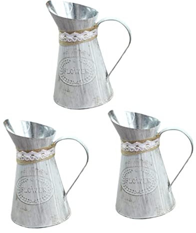 Zerodeko 3St Vase Vintage-Dekor Krug Blumenhalter Metall rustikale Tischdeko Anlage rustikaler Blumeneimer Pflanzen Land Blumentopf Blumenkrug Blumenfass Eisenblech Blumenkübel Anzeige Weiß