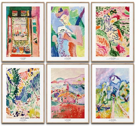 Henri Matisse Poster Set Kunst Wanddeko Klassische Bilder Schlafzimmer Deko Wohnzimmer Dekoration Homeoffice Gemälde (6x A4 | Ohne Rahmen)