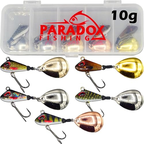 Paradox Fishing Jig Spinner 5er Set 10g Delusory 2.0 Spin Jig zum Barsch Angeln Barsch Köder Zander Köder Hecht Köder Spinnerbait Spinn Köder – optimaler Barschköder