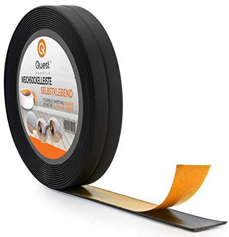 Battiscopa Morbido Adesivo | 15 mm x 15 mm | 5 Metri | Striscia di Chiusura Nastro Sigillante Per il Bagno Per la Cucina PVC Flessibile Stretto Decorativo Nero