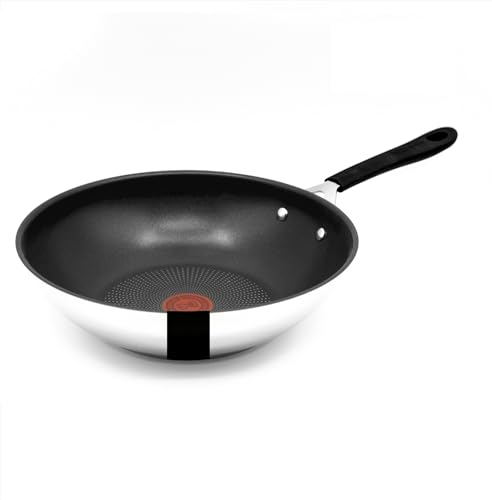 Tefal Jamie Oliver Wok 28 cm Induktion, Wokpfanne Edelstahl groß, Antihaft Beschichtet, Hoher Rand, Backofenfest, Genieteter Griff, E30