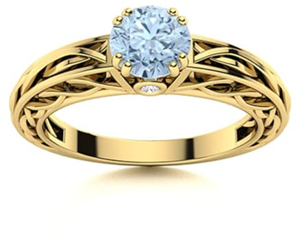 0,75 ctw runde Form Aquamarin Edelstein 925 Sterling Silber Keltischer Design Solitär Damen Ring Gold Vermeil, 53