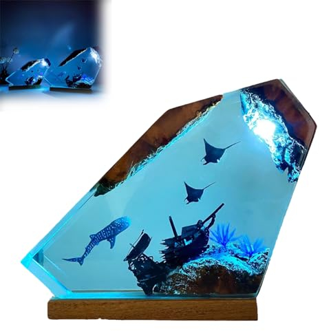 VISIOLEX Harzlampen, Marine-Harz-Nachtlampen, handgefertigte hölzerne Harz-Tischlampen, Epoxidharz-Lampen, Büro Home Decor Geschenke Familie Weihnachtsgeschenke (8 * 5in)