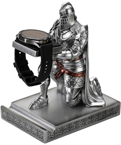HDMbigmi King's Guard Uhrenständer für Brillen, Schmuck, Armband, Halsketten, Halter, Tabletts, Türme, Harz, Stifthalter, Krieger, Ritter, Handy-Ständer für Büro und Zuhause (Silber)