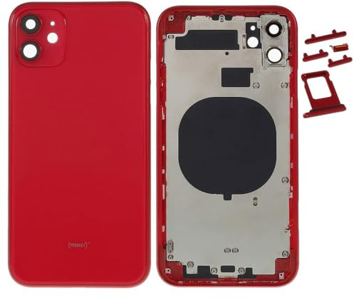 Globalstock Chassis Arriere en Vitre pour iPhone 11 + Coque + Tiroir SIM Compatible Nu Noir/Blanc/Rouge/Jaune/Vert/Violet | Back Cover + Frame (Rouge)