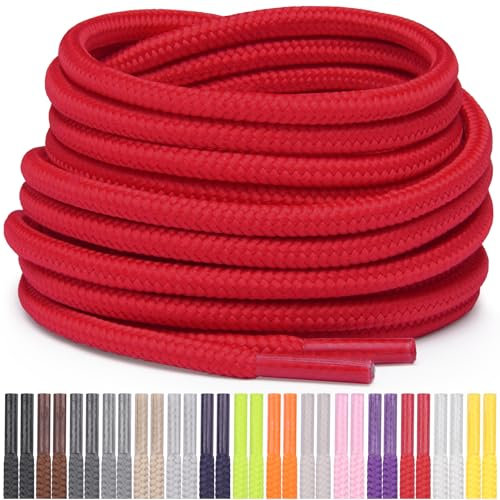 Miscly Cordones Redondos para Zapatos, Zapatillas y Botas - Disponibles en Múltiples Longitudes y Colores (Rojo, 183 cm)