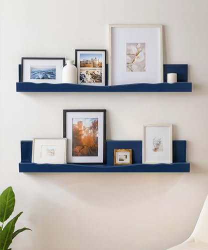 SUMGAR Floating Shelves Blue Picture Shelf Ledge for Wall Mounted 60cm Long Mordern Storage Rack for Living Room Bedroom Bathroom Kitchen Office Home Display Decoration Set of 2
