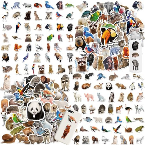 100 Stück Tier Aufkleber - Wasserdichte, Bunte Zoo-Tier-Aufkleber für Kinder, Wasserflasche, Sammelalbum, Partyzubehör