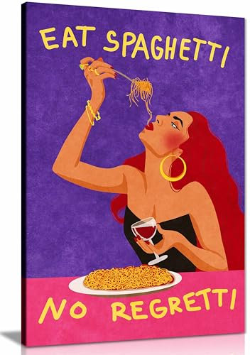 Panther Print Kunstdruck auf Leinwand, Motiv Eat Spaghetti no regretti, Bilder für Wände, Schlafzimmer, Wohnzimmer und Badezimmer, 91 x 61 cm