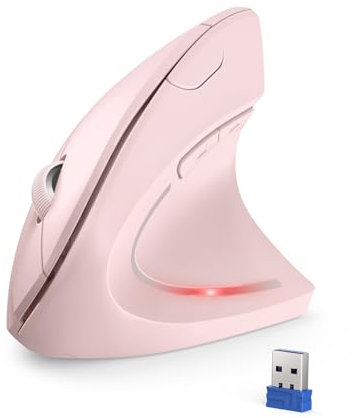 TECKNET Mouse Verticale, 4800 DPI Mouse Wireless Ergonomico, Protegge Il Braccio, Mouse Senza Fili 6 Pulsanti per PC, Computer Portatile, Mac, Rosa