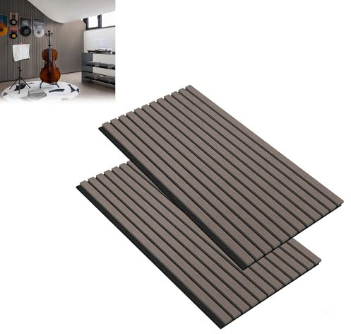 Suusolny Lot de 2 panneaux acoustiques, mur à lamelles, décor bois, revêtement mural, revêtement mural, feutre, éléments acoustiques, 120 x 60 cm, marron noyer