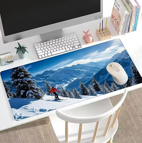Tapis de Souris Blanc Tapis de Souris Gamer XXL 1400x700x3mm Gaming Accessoire, Tapis de Souris Neige Tapis Souris Résistant à l'eau avec Base en Caoutchouc antidérapant, Deco Bureau Travail W5-380