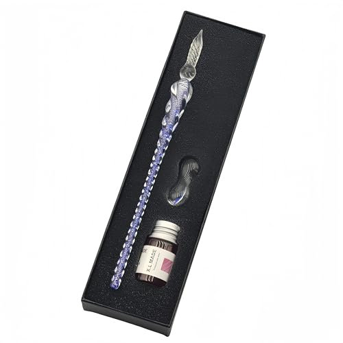 YiJPXinADZ Ensemble de stylos à plume en verre, stylo à plume signature cristal, bleu avec coffret cadeau