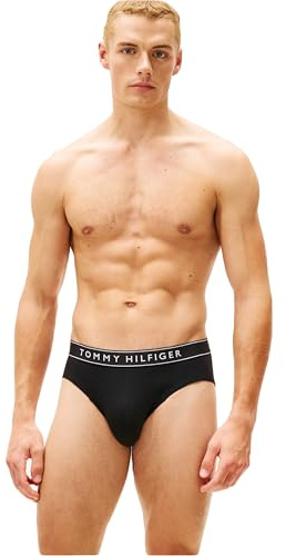 Tommy Hilfiger Men’s 3 Pack Hipster Briefs with Logo Waistband, Multicolor (Blk/Drk Ash/Wht), XL