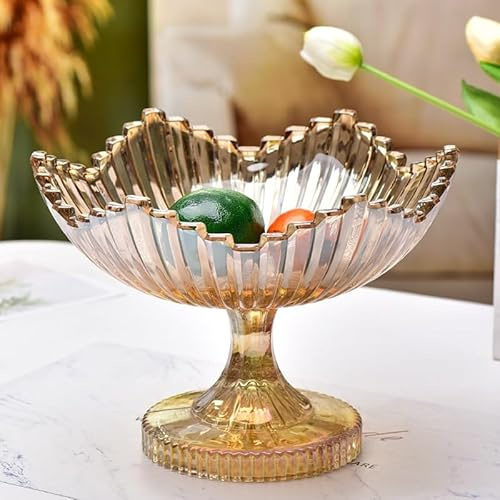 GYBBHia Obstteller Europäische Wohnzimmer Haushalt Teetisch Kristallglas Obstteller High Foot Light Candy Bowl