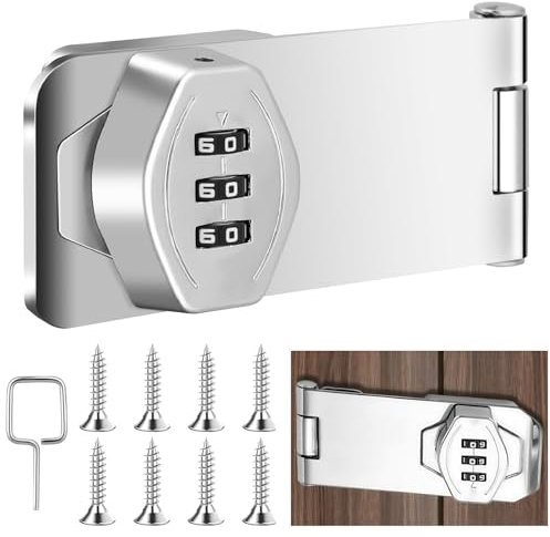 Serratura a Combinazione a 3 Cifre,Lucchetto a Combinazione con Viti,Password Hasp Locks,Password Meccanica Serratura per Porte Piccole Armadi Porta Fienile Garage Giardino Argentato