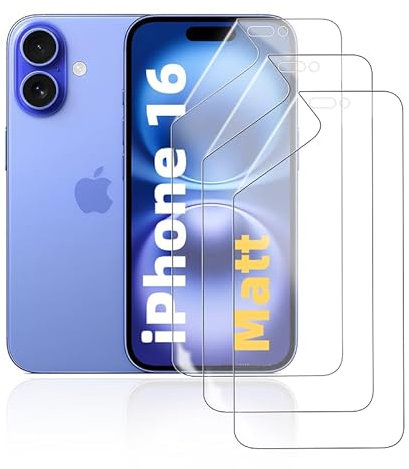 HonJenSeoa Matt Hydrogel Folie für iPhone 16, 3 Stück Entspiegelte Displayschutzfolie TPU Schutzfolie, Stoß-Kratzfest TPU, Anti-Fingerabdruck
