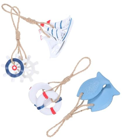 PartyKindom 4pezzi Decorazione Legno con Timone e Ancora per Casa e Giardino Ornamentale per Esterni e Interni Accessori Stile Mediterraneo