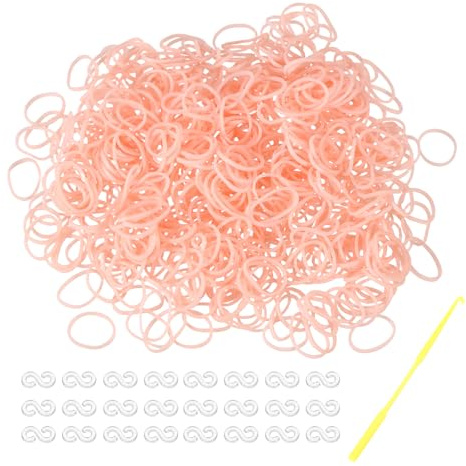 sourcing map 600 Pcs Loom Rubber Bands Kit with 25 Pcs S-Clips 1-Hook Rubber Bands Refill Bracelet Making Kits for Weaving DIY Handcrafts Gift, Beige