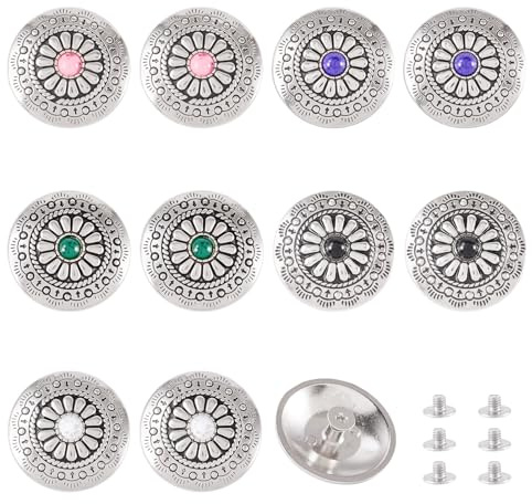 PandaHall 10 Sätze Leder Nieten mit Schraube hinten Knopf Antik Silber Dekorative Nieten für Tasche Schuhe Leder DIY Kleidung Gürtel