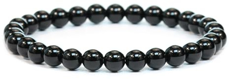 LAKADA Echtes Onyx Edelstein Armband mit runden 6mm Perlen - verschiedene Längen - Heilstein Schutzstein Edelsteinarmband Glücksbringer Talisman Geschenk (Onyx, 21CM)
