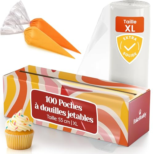 BakeBuddy Mangas Pasteleras Desechables Profesionales (100 Unidades, XL/53 cm) - Mangas Pasteleras Extra Resistentes Fabricadas con Material LDPE Reciclado para Decorar Tartas y Hornear Churros