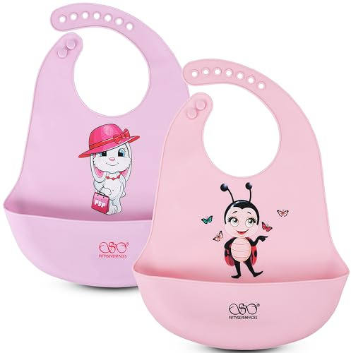 FIFTYSEVENFACES 2 Bavaglini Silicone Impermeabili con Tasca Raccoglipappa