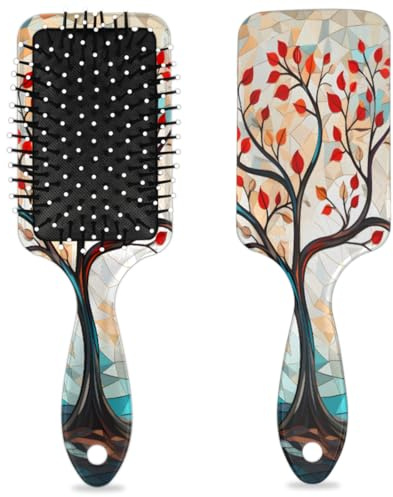 Brosse à cheveux démêlante pour homme et femme - Brosse à cheveux souple à poils souples - Motif arbre en feuille d'érable rouge