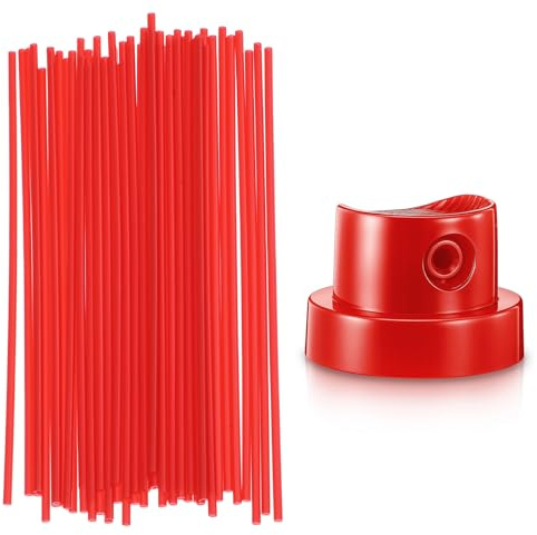 50 PCS Spray Can Replacement Straws, Replacement Spray Can Extension Straw, Red Plastic Sprays Paint Nozzles with Nozzle for Aerosol Sprayers Cans
