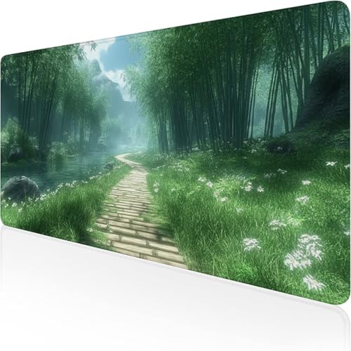 Mauspad Grün, Mauspad XXL 800x400x3mm, Großes Schreibtischunterlage mit Bambuswald Motiv, Gaming Mousepad mit Einer Speziellen Oberfläche Verbessert Geschwindigkeit und Präzision, für Gaming D1-653