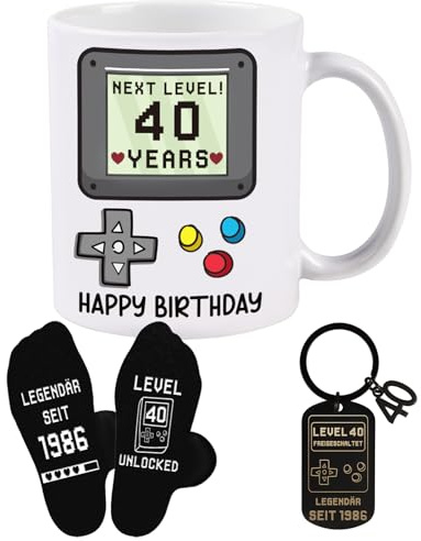 TUZELIYA 2026 Original 40. Geburtstag Männer Tasse, Lustige Coole 40 Geschenk Papa Geburtstag, Geschenkzum 40 Geburtstag Mann für Spielefans Gamer Vater Bruder Kollege